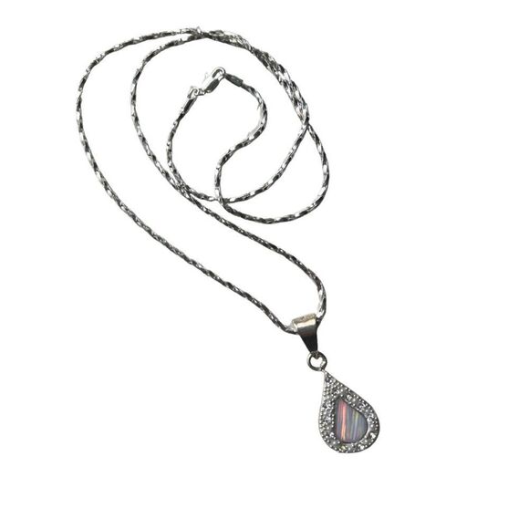 Vintage White Opal Mexico Silver Pendent on 925 Sterling Silver Chain Necklace - Picture 9 of 10